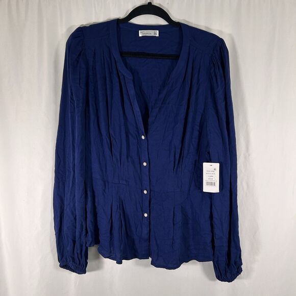 New 89th Madison Blouse Women's XL Blue V-Neck Button Up Long Sleeve Rayon - Picture 1 of 7